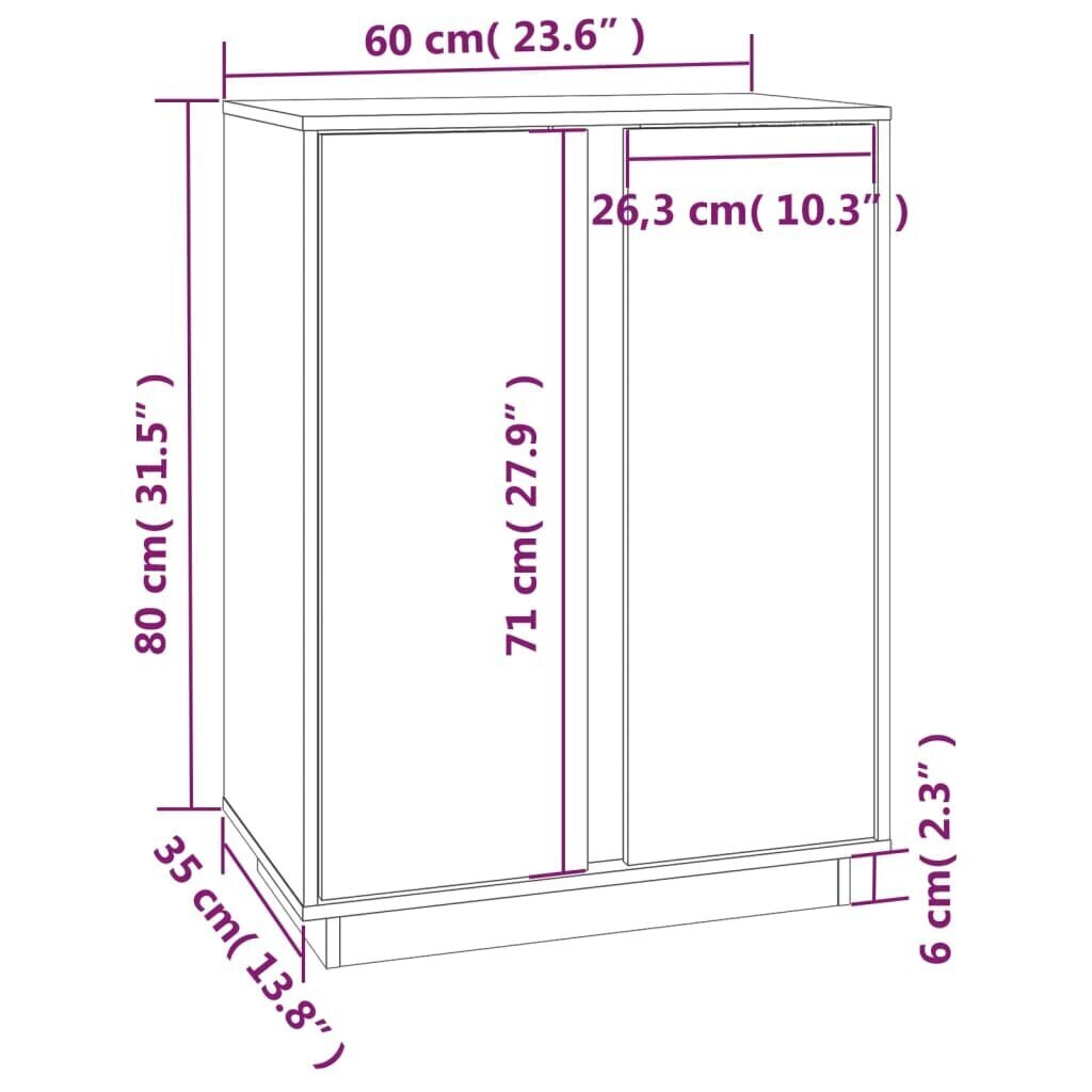 vidaXL puhvetkapp, 60 x 35 x 80 cm, männipuit hind ja info | Elutoa väikesed kapid | kaup24.ee