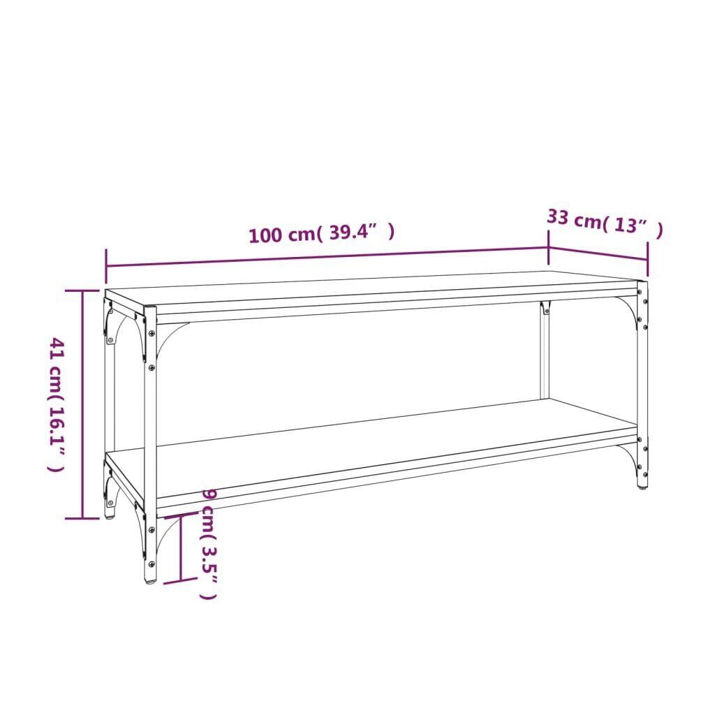 vidaXL telerikapp, pruun tamm, 100 x 33 x 41 cm, tehispuit ja teras цена и информация | TV alused | kaup24.ee