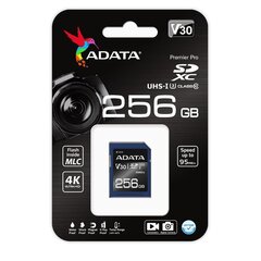 ADATA Premier Pro UHS-I SDXC, 256 GB, Flash memory class 10, U3, V30, 85 MB цена и информация | Карты памяти | kaup24.ee