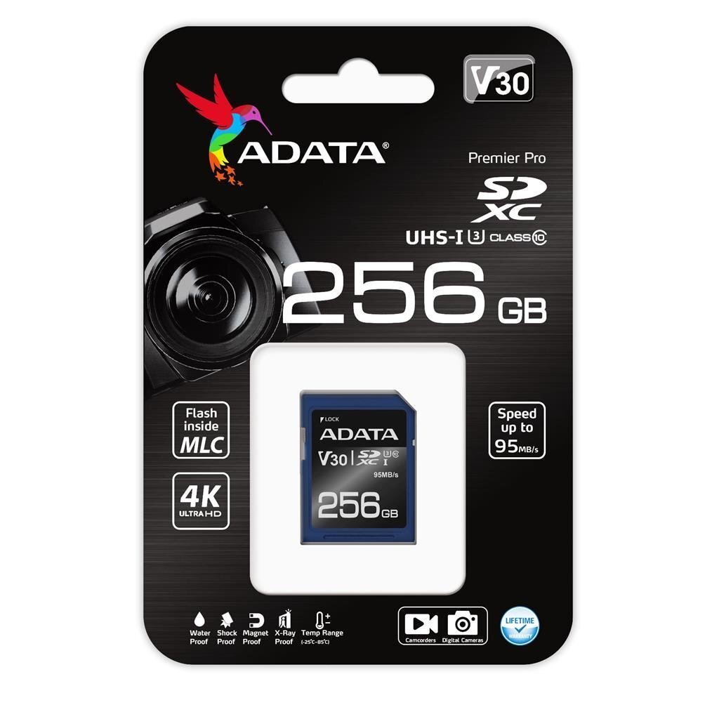 ADATA Premier Pro UHS-I SDXC, 256 GB, Flash memory class 10, U3, V30, 85 MB цена и информация | Mobiiltelefonide mälukaardid | kaup24.ee