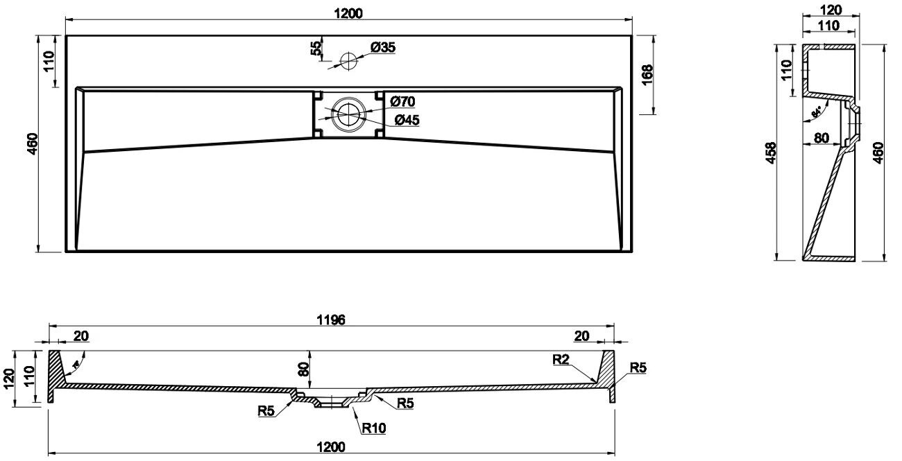 Konglomeraadist valamu Mexen Ava 1/O, 120x46 cm hind ja info | Kraanikausid, valamud | kaup24.ee