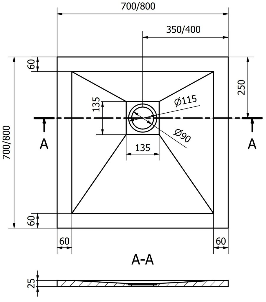 Ruudukujuline dušialus Mexen Stone+ sifooniga, White, 70/80/90/100 cm цена и информация | Dušialused | kaup24.ee