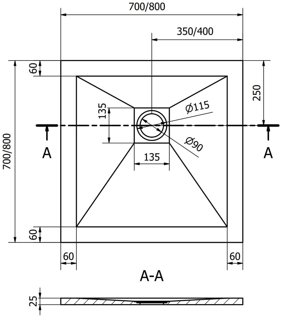 Ruudukujuline dušialus Mexen Stone+ sifooniga, Anthracite, 70/80/90/100 cm цена и информация | Dušialused | kaup24.ee