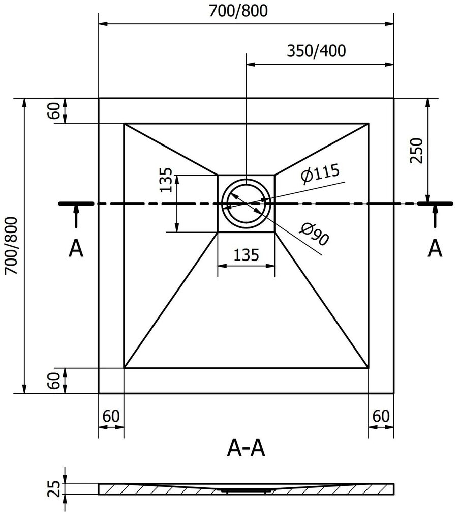 Ruudukujuline dušialus Mexen Stone+ sifooniga, Black, 70/80/90/100 cm hind ja info | Dušialused | kaup24.ee