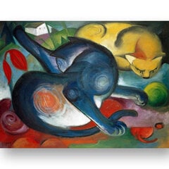 Reproduktsioon "Kaks kassi, sinine ja kollane" (Franz Marc), 60x80 cm. hind ja info | Seinapildid | kaup24.ee