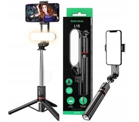 L15 Professionaalne selfie teleskoopstatiivihoidik LED-valgustusega nutitelefonidele цена и информация | Моноподы для селфи («Selfie sticks») | kaup24.ee