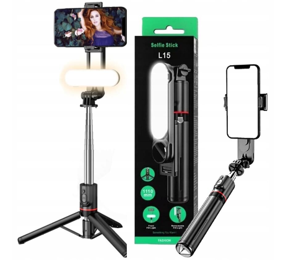 L15 Professionaalne selfie teleskoopstatiivihoidik LED-valgustusega nutitelefonidele hind ja info | Selfie sticks | kaup24.ee