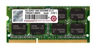 Operatiivmälu Transcend SODIMM, 4GB, 1600MHz, DDR3, CL11 hind ja info | Transcend Arvuti komponendid | kaup24.ee