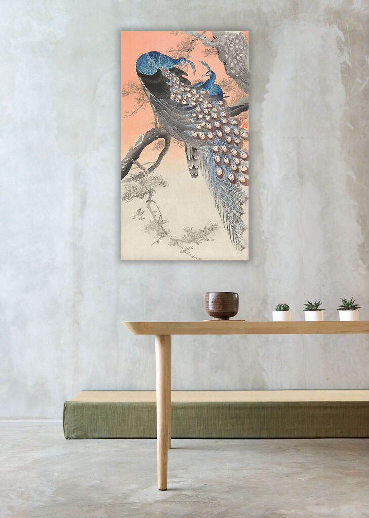 Reproduktsioon Kaks paabulindu puuoksal (Ohara Koson), 100x60 cm hind ja info | Seinapildid | kaup24.ee