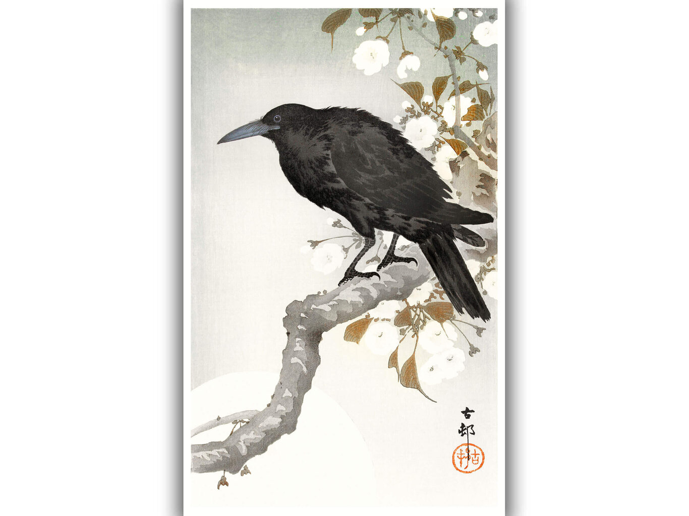 Reproduktsioon Vares ja täiskuu (Ohara Koson), 80x50 cm цена и информация | Seinapildid | kaup24.ee