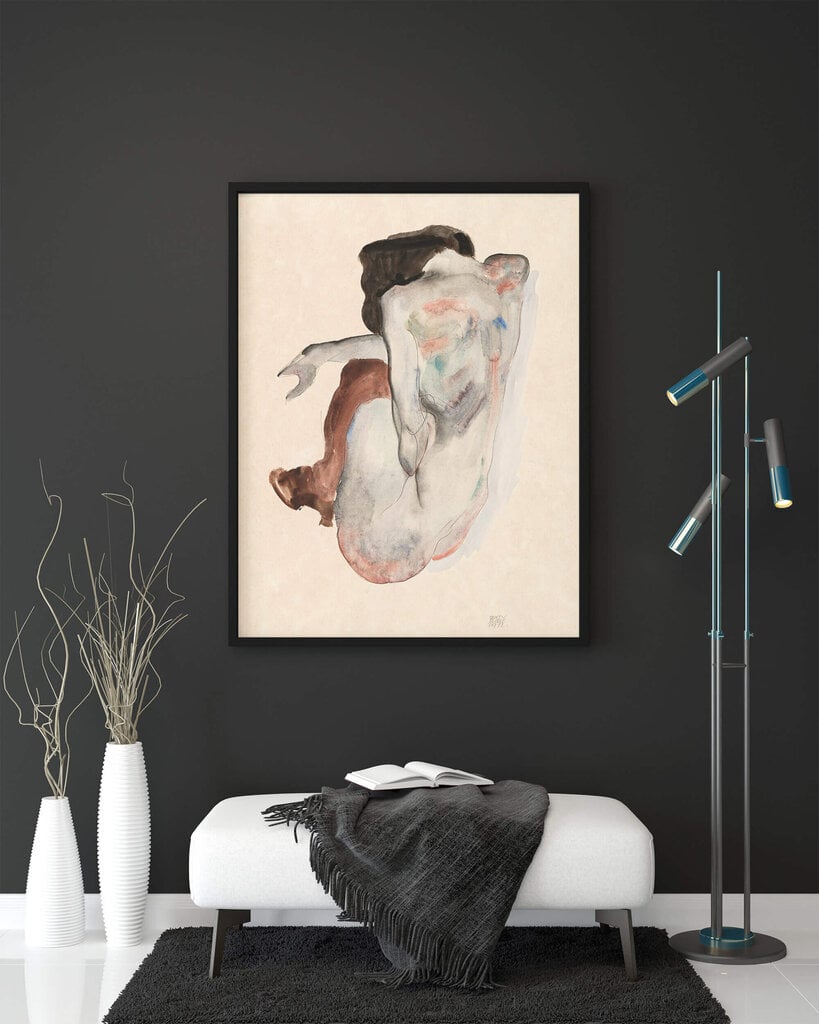 Reproduktsioon Kükitades alasti kingades ja mustades sukkades (Egon Schiele), 100x70 cm hind ja info | Seinapildid | kaup24.ee