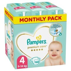 Подгузники PAMPERS Premium Monthly Pack 4 размер, 9-14 кг, 168 шт. цена и информация | Подгузники | kaup24.ee