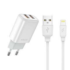 Jellico EU02 12W 2x USB 2.4A pistikuga kiire adaptiivne universaallaadija + Lightning-USB-kaabel 1 m valge hind ja info | Mobiiltelefonide laadijad | kaup24.ee