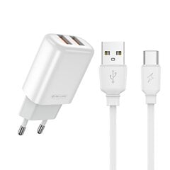 Быстрое адаптивное зарядное устройство Jellico EU02 12W 2x USB 2.4A + USB-C на USB кабель 1 м, белое цена и информация | Зарядные устройства для телефонов | kaup24.ee