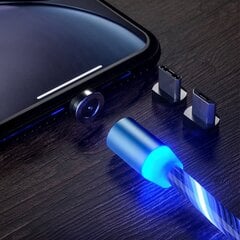 Магнитный кабель с синей светодиодной подсветкой 3в1 Usb-C, Micro USB, iPhone Lightning цена и информация | Кабели для телефонов | kaup24.ee