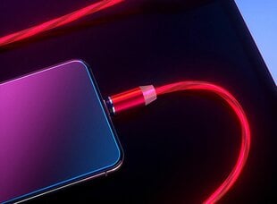 Магнитный кабель с красной светодиодной подсветкой 3в1 Usb-C, Micro USB, iPhone Lightning цена и информация | Кабели для телефонов | kaup24.ee