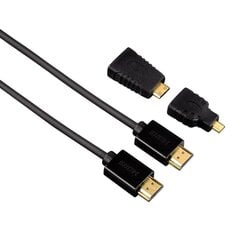 HDMI kaabel Hama High Speed HDMI™ Cable with Ethernet, 1.50 m + 2 HDMI™ adapter, must цена и информация | Кабели и провода | kaup24.ee