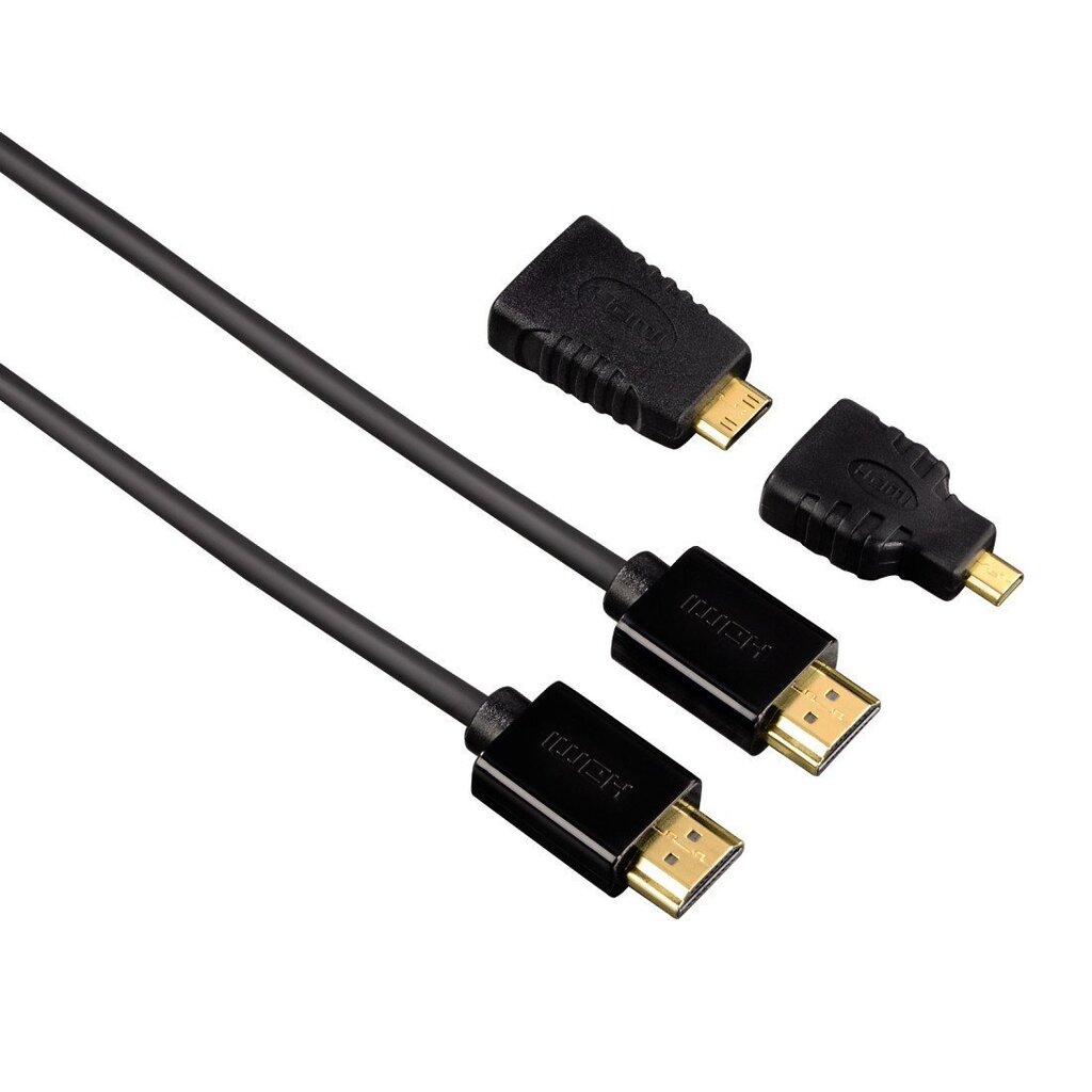 HDMI kaabel Hama High Speed HDMI™ Cable with Ethernet, 1.50 m + 2 HDMI™ adapter, must hind ja info | Kaablid ja juhtmed | kaup24.ee