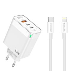 Сетевая зарядка Jellico C79 GaN 65W 3.3V-20V (1.5-3.25A) 2x USB-C / USB + PD Lightning, белая цена и информация | Зарядные устройства для телефонов | kaup24.ee