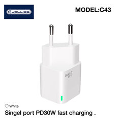 Умная адаптивная быстрая зарядка Jellico C43 Mini PD 30W QC 3.0 1x USB-C (5-20V), белая цена и информация | Зарядные устройства для телефонов | kaup24.ee