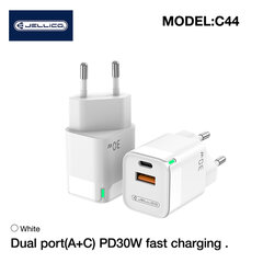 Умная адаптивная быстрая зарядка Jellico C44 Mini PD 30W QC 3.0 с 1x USB-C (5-20V) / USB 3A, белая цена и информация | Зарядные устройства для телефонов | kaup24.ee