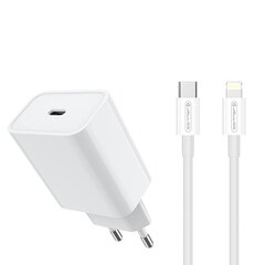 Умная адаптивная быстрая зарядка Jellico C8T PD 20W QC 3.0 c 1x USB-C (5-12V) + PD Lightning Кабель 1 м, белая цена и информация | Зарядные устройства для телефонов | kaup24.ee