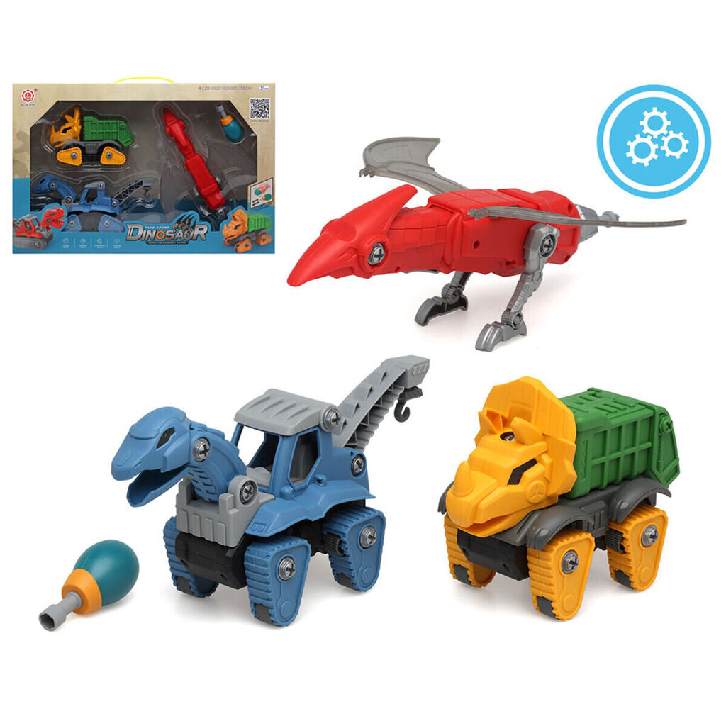 Autod-dinosaurused kruvikeerajaga, 3 tk цена и информация | Poiste mänguasjad | kaup24.ee
