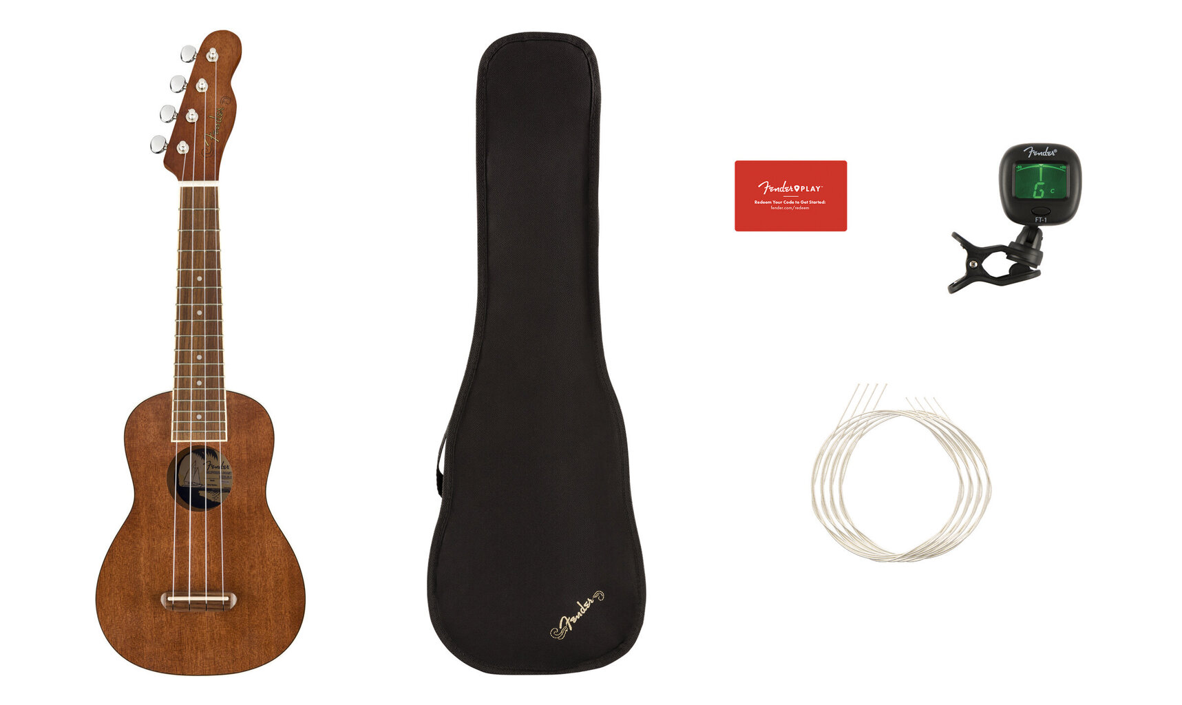 Sopran ukulele komplekt Fender Seaside Natural hind ja info | Kitarrid | kaup24.ee