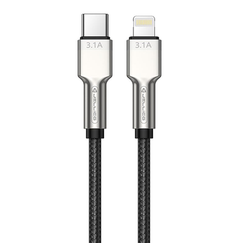 Jellico B8 nailonist punutud tsingisulamist iPhone ja iPad Lightning USB-C-andmeside ja PD kiire 30 W laadija kaabel, 1 m, must цена и информация | Kaablid ja juhtmed | kaup24.ee