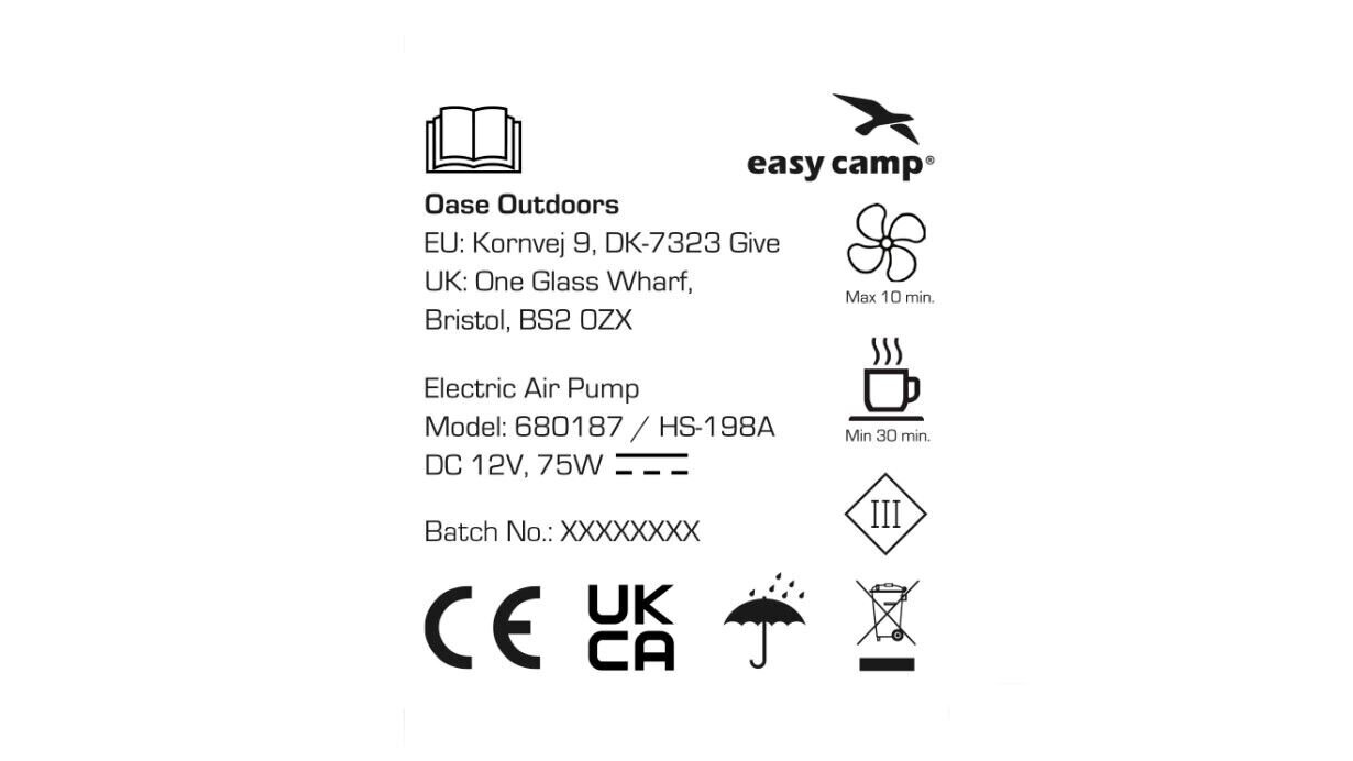 Elektripump Easy Camp El Nino 12V цена и информация | Täispuhutavad madratsid ja mööbel | kaup24.ee