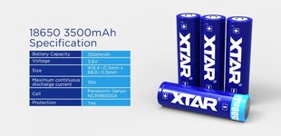 Aku Li-ion 18650, kaitsega, 3500mAh, 3,7 V, XTAR hind ja info | Patareid | kaup24.ee