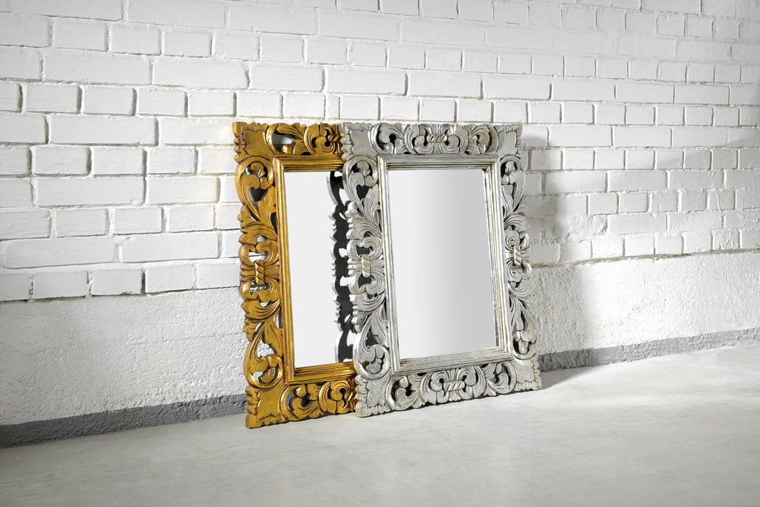 Vannitoa peegel, puidust raam, käsitsi nikerdatud, 60x80 cm, SAMBLUNG antiikne kuld цена и информация | Vannitoa peeglid | kaup24.ee