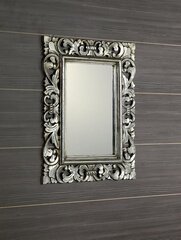 Vannitoa peegel, puidust raam, käsitsi nikerdatud, 60x80 cm, SAMBLUNG hõbedane hind ja info | Vannitoa peeglid | kaup24.ee
