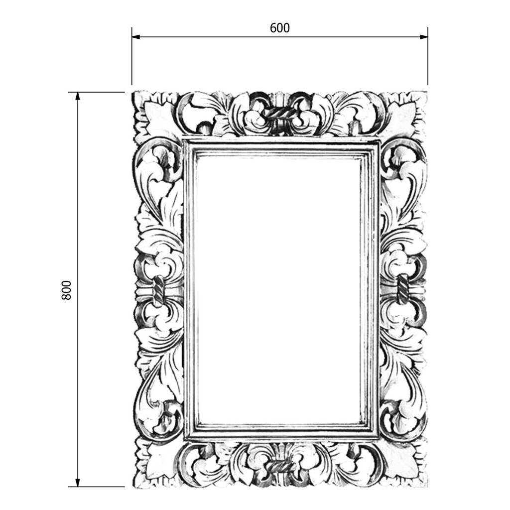 Vannitoa peegel, puidust raam, käsitsi nikerdatud, 60x80 cm, SAMBLUNG hõbedane hind ja info | Vannitoa peeglid | kaup24.ee