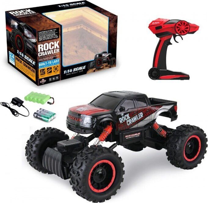 Kaugjuhitav maastur Rock Crawler 4WD 1:14, must, punane hind ja info | Poiste mänguasjad | kaup24.ee