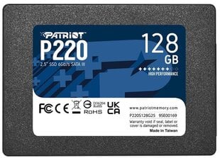Patriot P220, 128GB (P220S128G25) цена и информация | Внутренние жёсткие диски (HDD, SSD, Hybrid) | kaup24.ee