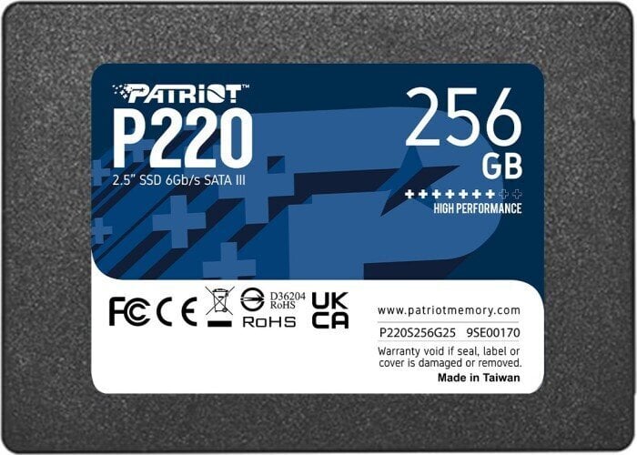 Patriot P220, 256GB (P220S256G25) hind ja info | Sisemised kõvakettad (HDD, SSD, Hybrid) | kaup24.ee