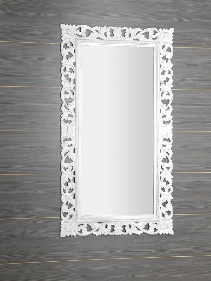 Vannitoa peegel, puidust raam, käsitsi nikerdatud, 80x150 cm, SAMBLUNG valge цена и информация | Vannitoa peeglid | kaup24.ee