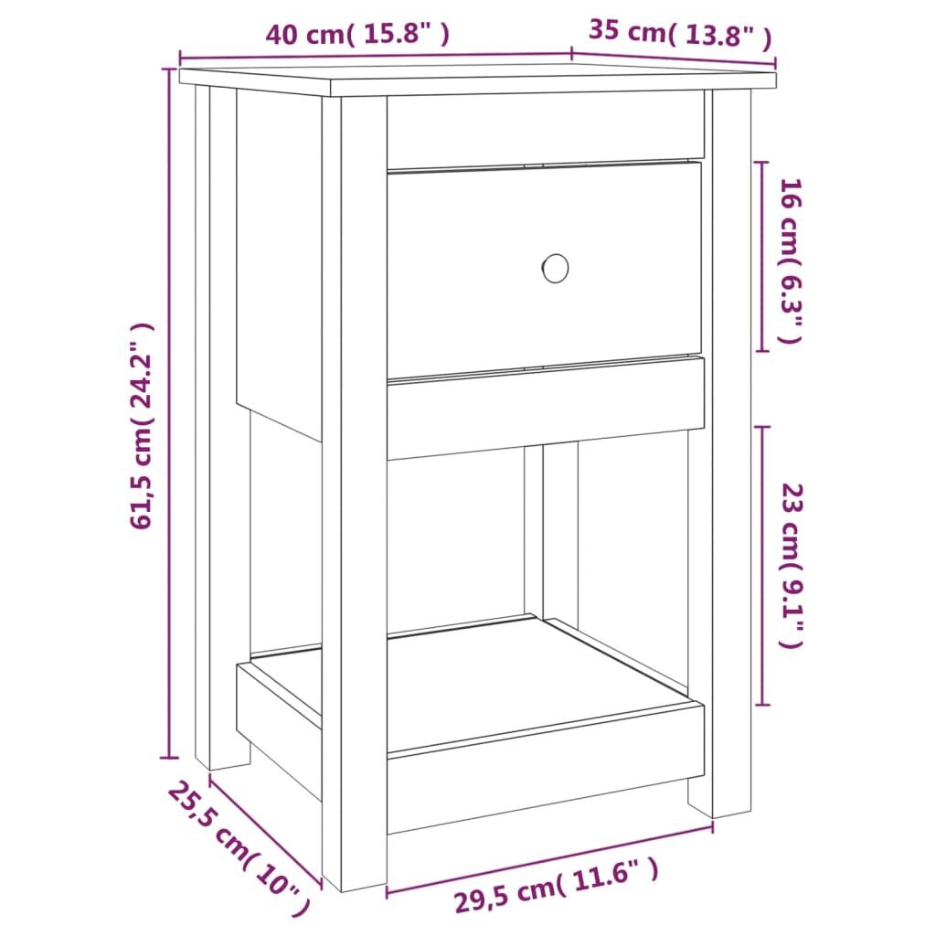 vidaXL öökapp, 40 x 35 x 61,5 cm, männipuit hind ja info | Öökapid | kaup24.ee