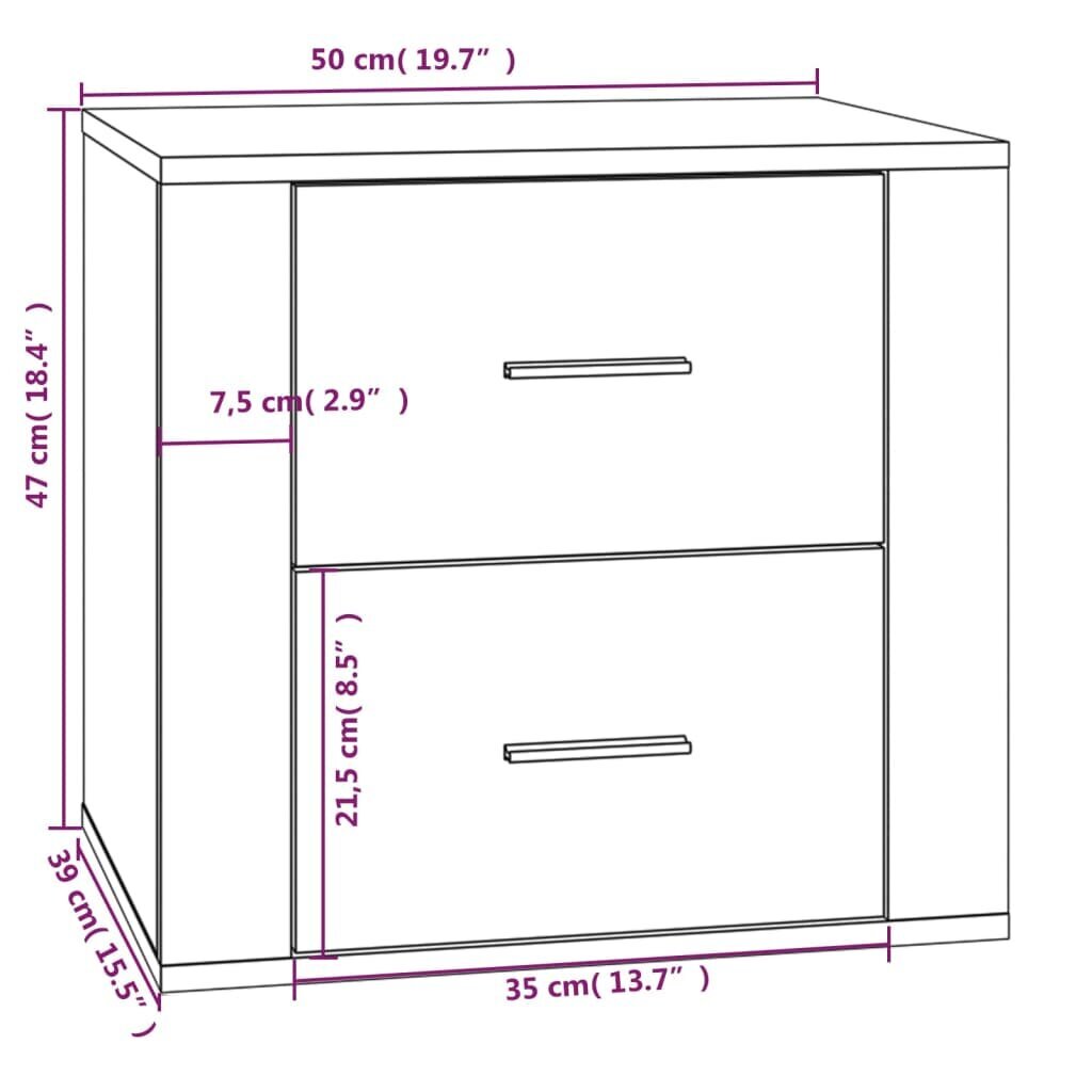 vidaXL öökapp, valge, 50 x 39 x 47 cm hind ja info | Öökapid | kaup24.ee