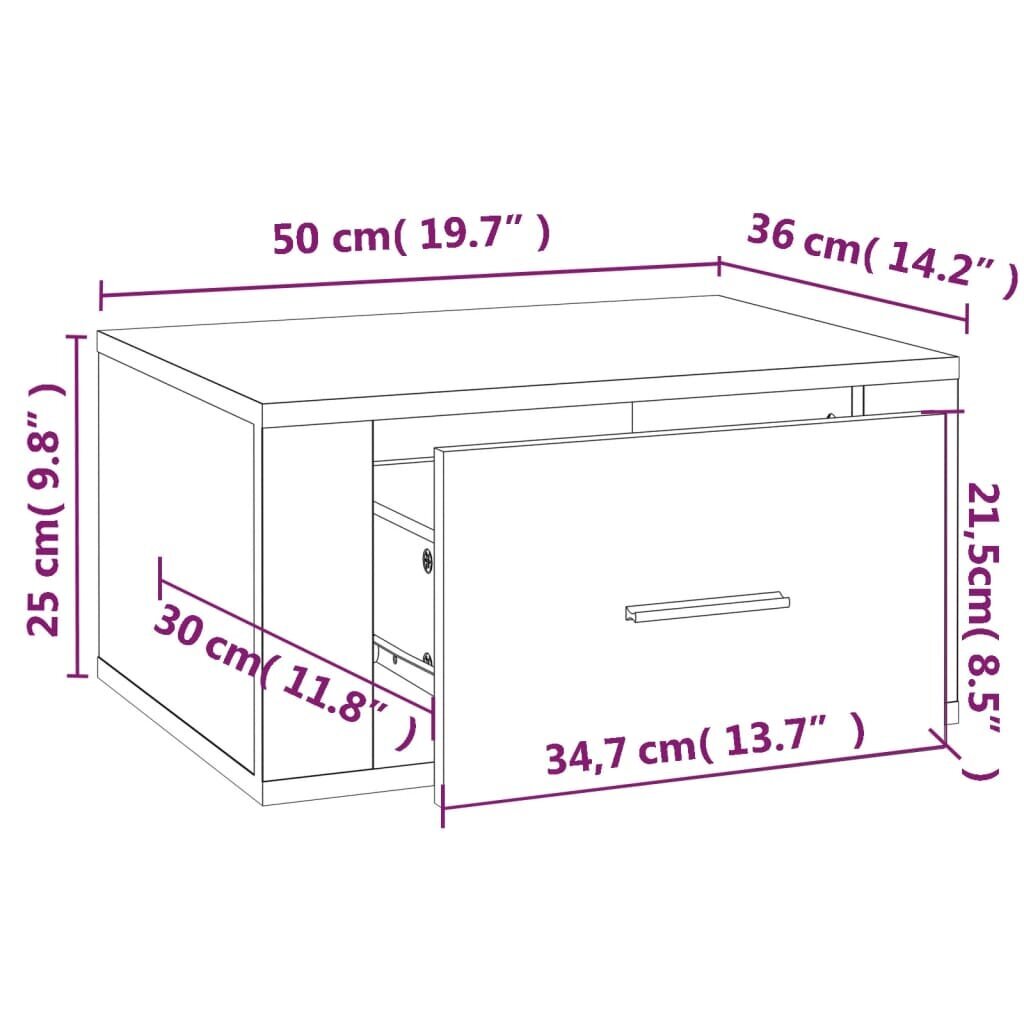 vidaXL seinale kinnitatav öökapp, Betoonhall, 50x36x25 cm цена и информация | Öökapid | kaup24.ee