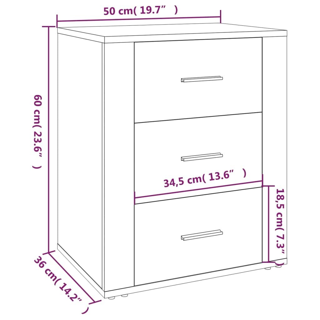 vidaXL öökapp, valge, 50 x 36 x 60 cm, tehispuit цена и информация | Öökapid | kaup24.ee