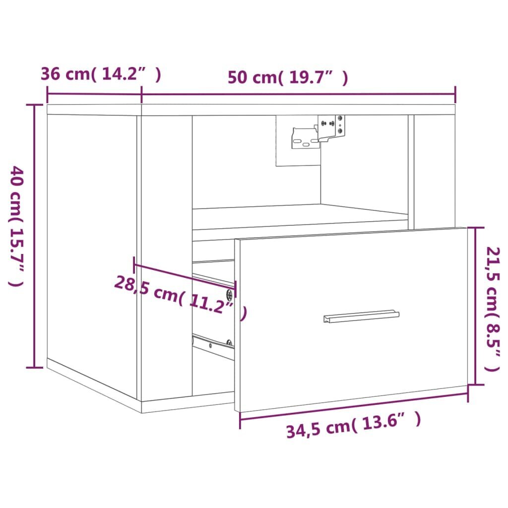 vidaXL seinale kinnitatav öökapp, hall Sonoma tamm, 50 x 36 x 40 cm цена и информация | Öökapid | kaup24.ee