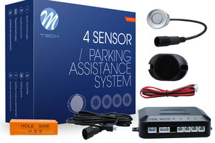 Parkimisabisüsteem - CP6 helisignaali ja pistikutega - hõbedane M-TECH (Parking assist system - CP6 with buzzer and connectors - silver). hind ja info | Parkimisabi süsteemid | kaup24.ee
