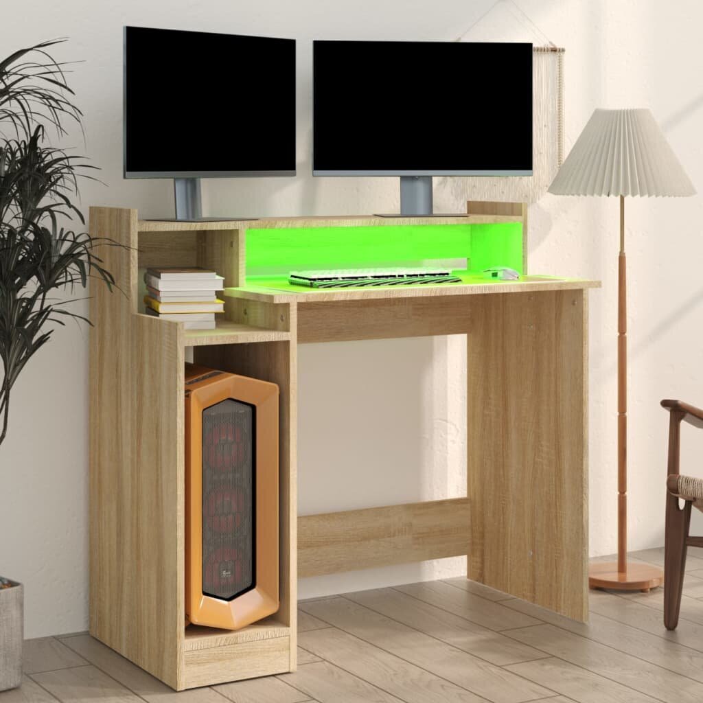 vidaXL kirjutuslaud LED-tuledega, Sonoma tamm, 97x45x90 cm, tehispuit hind ja info | Arvutilauad, kirjutuslauad | kaup24.ee
