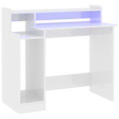 vidaXL kirjutuslaud LED-tuledega, kõrgläikega valge, 97x45x90 cm цена и информация | Компьютерные, письменные столы | kaup24.ee