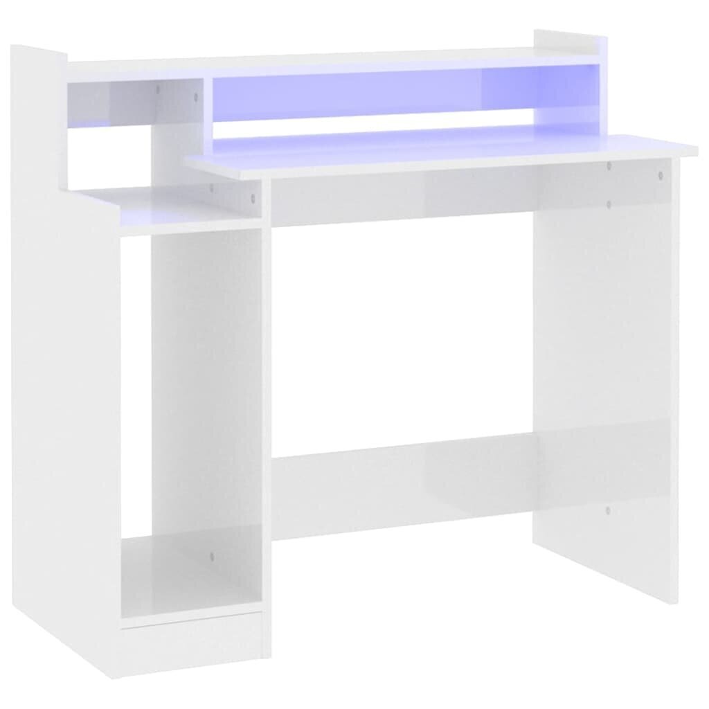 vidaXL kirjutuslaud LED-tuledega, kõrgläikega valge, 97x45x90 cm цена и информация | Arvutilauad, kirjutuslauad | kaup24.ee