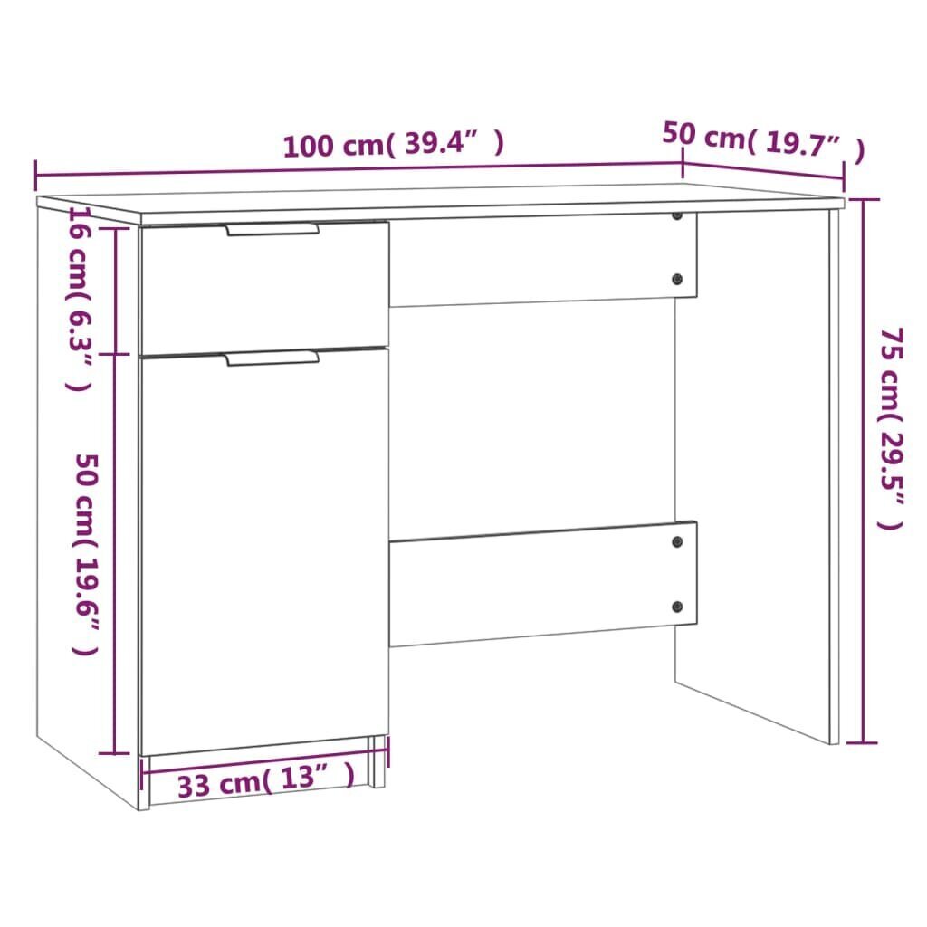 vidaXL kirjutuslaud, Sonoma tamm, 100 x 50 x 75 cm, tehispuit hind ja info | Arvutilauad, kirjutuslauad | kaup24.ee