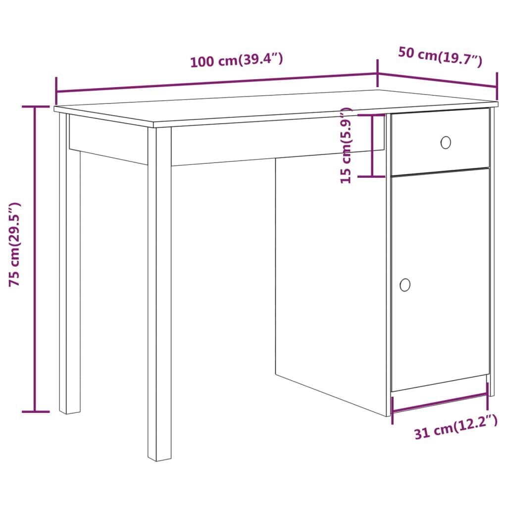 vidaXL kirjutuslaud, Valge, 100 x 50 x 75 cm, männipuit hind ja info | Arvutilauad, kirjutuslauad | kaup24.ee