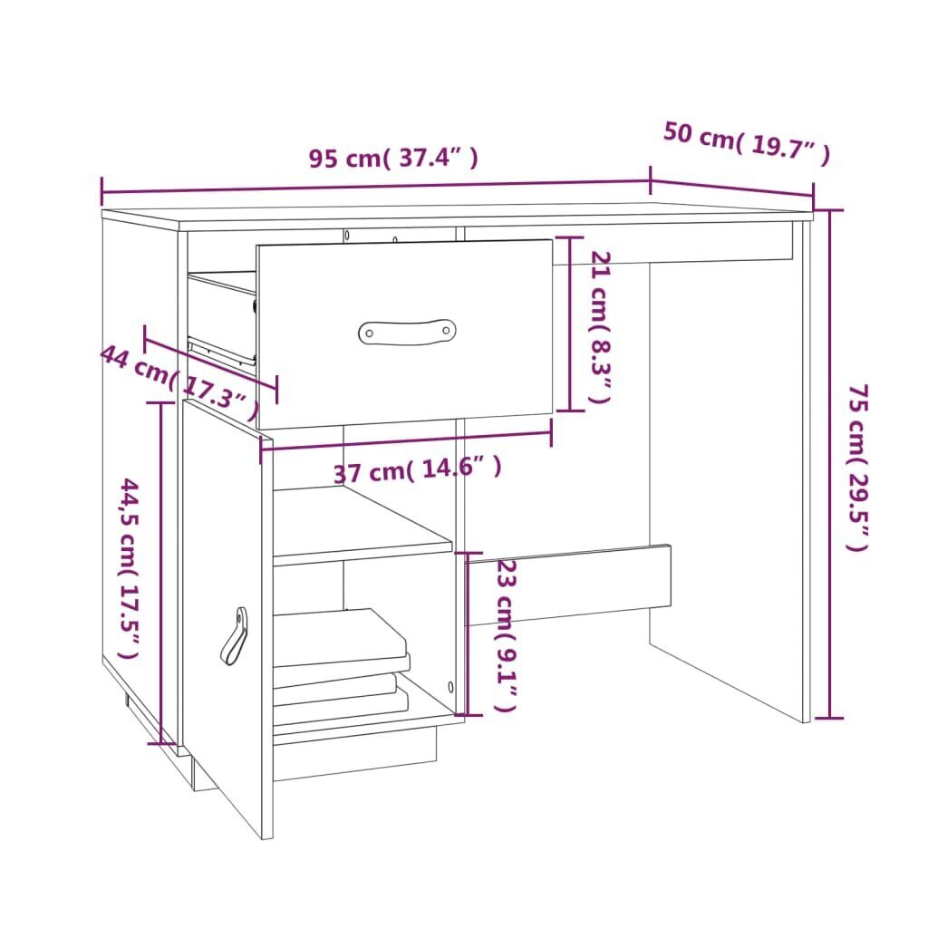 vidaXL kirjutuslaud, meepruun, 95x50x75 cm, männipuit hind ja info | Arvutilauad, kirjutuslauad | kaup24.ee